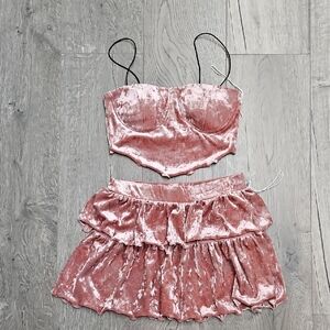 Velvet Pink Bustier and Skirt Set